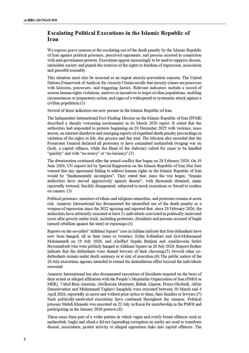 HanifJazayeri's tweet photo. 🚨 A new joint statement by 30 NGOs warns that Iran's escalating executions of political prisoners and protesters constitute an urgent atrocity-prevention concern.

The world failed to prevent the #1988Massacre. It must not ignore today's warning signs.

CC: @UN_HRC @drmaisato https://t.co/HaX09k3JoG