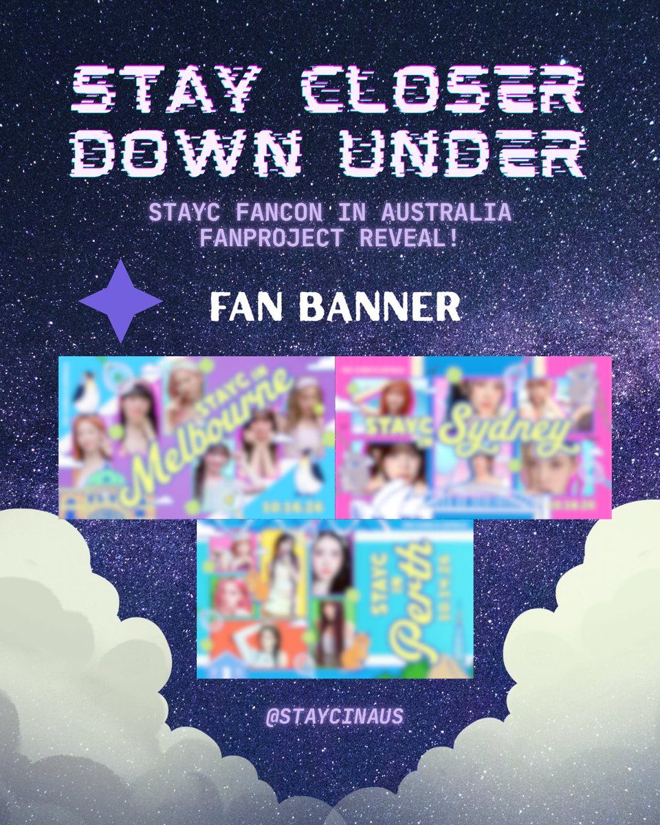 STAYCInAus's tweet photo. STAY CLOSER DOWN UNDER
STAYC FAN CONCERT IN AUSTRALIA FAN PROJECT REVEAL

PROJECT 01 | FANBANNERS

Fanbanners featuring STAYC alongside iconic Australian landmarks, with messages from STAYC lyrics on the back.

See them IRL at the concert!

#STAYCinAus https://t.co/TAIUxTrzNH