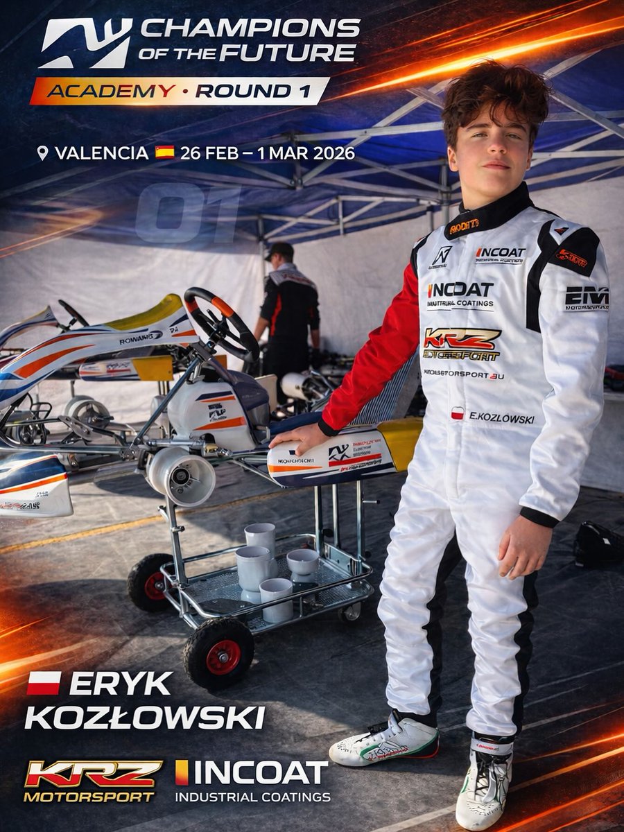 EleanoreEavobe's tweet photo. Every journey starts with a first corner. Eryk Kozłowski begins the Champions of the Future Academy season at Round 1 in Valencia, 26 Feb–1 Mar 2026. More than a race weekend—another step in his long-term development journey. https://t.co/PqjY4p2DVK