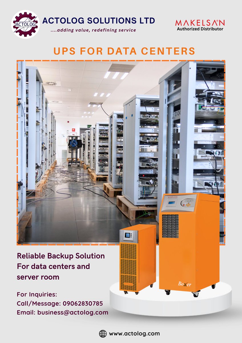 ActologS's tweet photo. Power interruptions can not be an option when lives, elevators, or production are on the line.

Actolog’s 10–1000kVA UPS solutions provide reliable backup and power protection for critical loads, helping you keep essential operations running when power fails.

For more information
🌐 https://t.co/ZeOkQ4xn7t
📧 business@actolog.com
📞 +234 906 283 0785

#UPS #PowerProtection #CriticalPower #ActologSolutions #PowerBackup