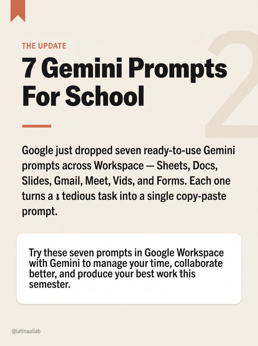 latinaailab's tweet photo. Google just handed students the ultimate AI cheat sheet 📚✨ #GoogleGemini #GoogleWorkspace #AIforStudents #BackToSchool #StudyTips https://t.co/gSVyAmcpPy