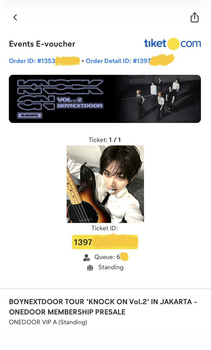 uryul6y's tweet photo. wts - BND knock on vol 2 in JKT 

price: 
kr bank: 330.000w  
alipay : 1600rmb 

only full pay‼️

보이넥스트도어 명재현 태산 성호 리우 운학 이한 bnd wts boynextdoor ticket KNOCK ON VOL 2 https://t.co/Q7B3yJEvR5