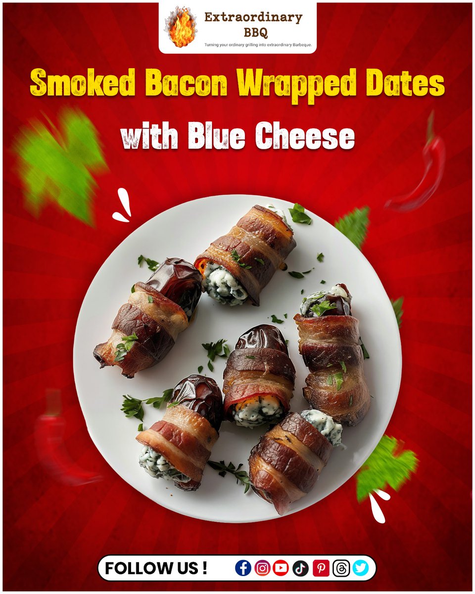 CharlesWicunkk's tweet photo. Smoked bacon-wrapped dates stuffed with creamy blue cheese are the ultimate sweet and savory appetizer. Crispy, smoky, and perfect for holidays, game nights, and backyard BBQs. Easy to make and guaranteed to impress! https://t.co/fiZRRtnWMf