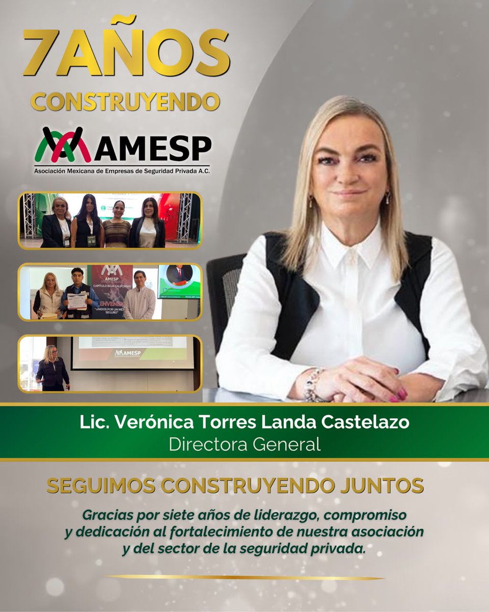 AMESP_oficial's tweet photo. AMESP felicita con gran reconocimiento a la Lic. @vtorreslanda por su 7.º aniversario como Directora General.

Celebramos siete años de compromiso y dedicación al frente de esta institución, así como su valiosa contribución al fortalecimiento y desarrollo del sector. https://t.co/xPDf6YkbEp