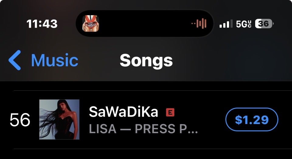godislaIisa's tweet photo. “SaWaDiKa” by LISA jumps from #62 to #56 on US iTunes! 🇺🇸📈 (+6) https://t.co/ZVMi1a1WcN