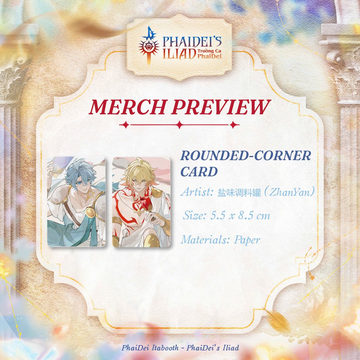PhaiDeisIliad's tweet photo. [Merch Preview] ☀️Cards🍷

We are honored to present to you two fragments of our PhaiDei’s Epic, drawn with so much love from ZhanYan &amp; Yuexiangbai. Let’s look forward to all the gifts for donors that we will soon reveal 💕

#phaideiitabooth #phaideisiliad #phaidei https://t.co/hJ769XLq9w