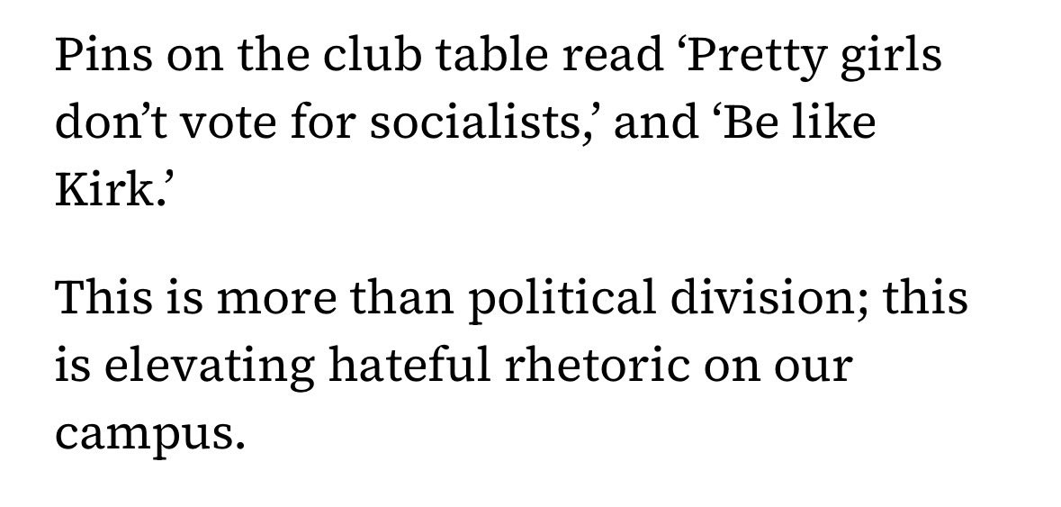 avajkwan's tweet photo. Loyola’s school newspaper is demanding that our TPUSA chapter be disbanded.

Now they are claiming that our pins encouraging students to be like Charlie Kirk are “elevating hateful rhetoric” on their campus.

@LoyolaMaryland should be ashamed of itself. https://t.co/XYEqknKQ1V