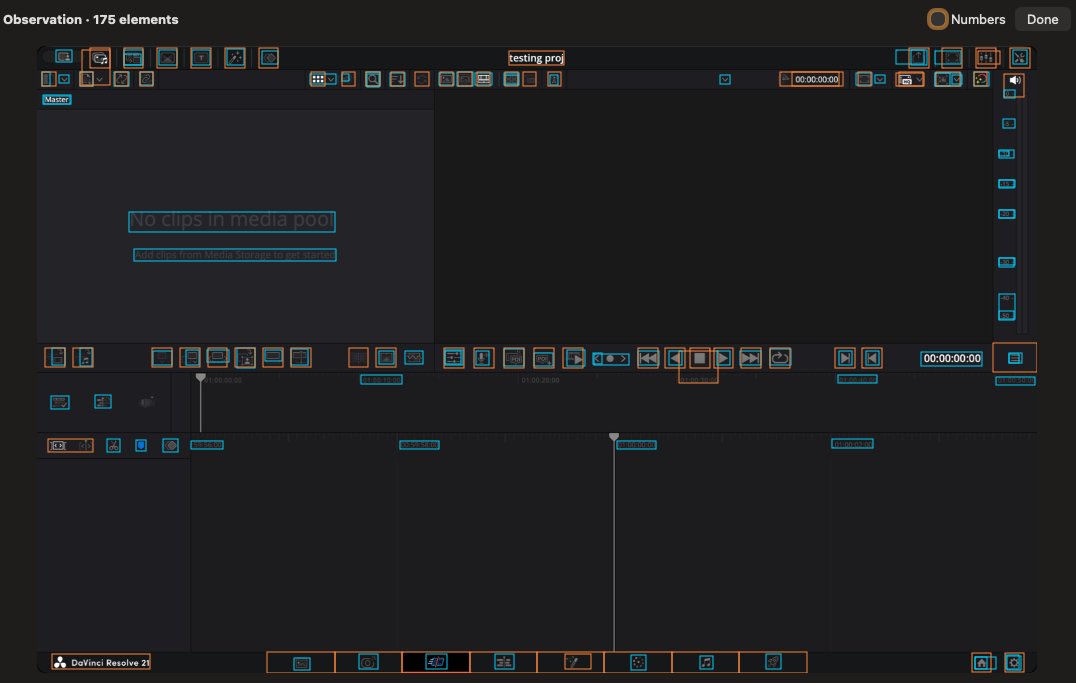 loriscomba's tweet photo. We're working on a protocol that converts any ui into text at pixel level, this is the output scanning an app like DaVinci Resolve.

It lets us run agents on any app https://t.co/F87SGLkgcv