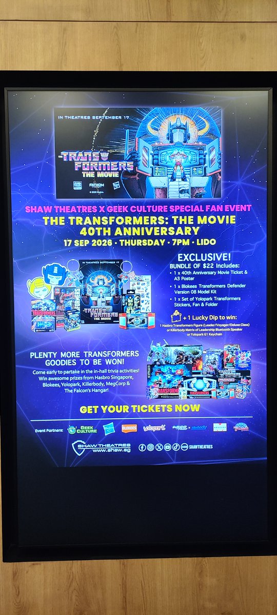CyberDork77's tweet photo. The Transformers The Movie 40th Anniversary The Apology Tour Experience Part 1

Thank you Geek Culture and Shaw Theatres for providing me with this experience! Til all are one!

#Transformers #TransformersAnimatedMovie #PeterCullen #GeekCulture #ShawTheatres https://t.co/MPwIdYxqF7