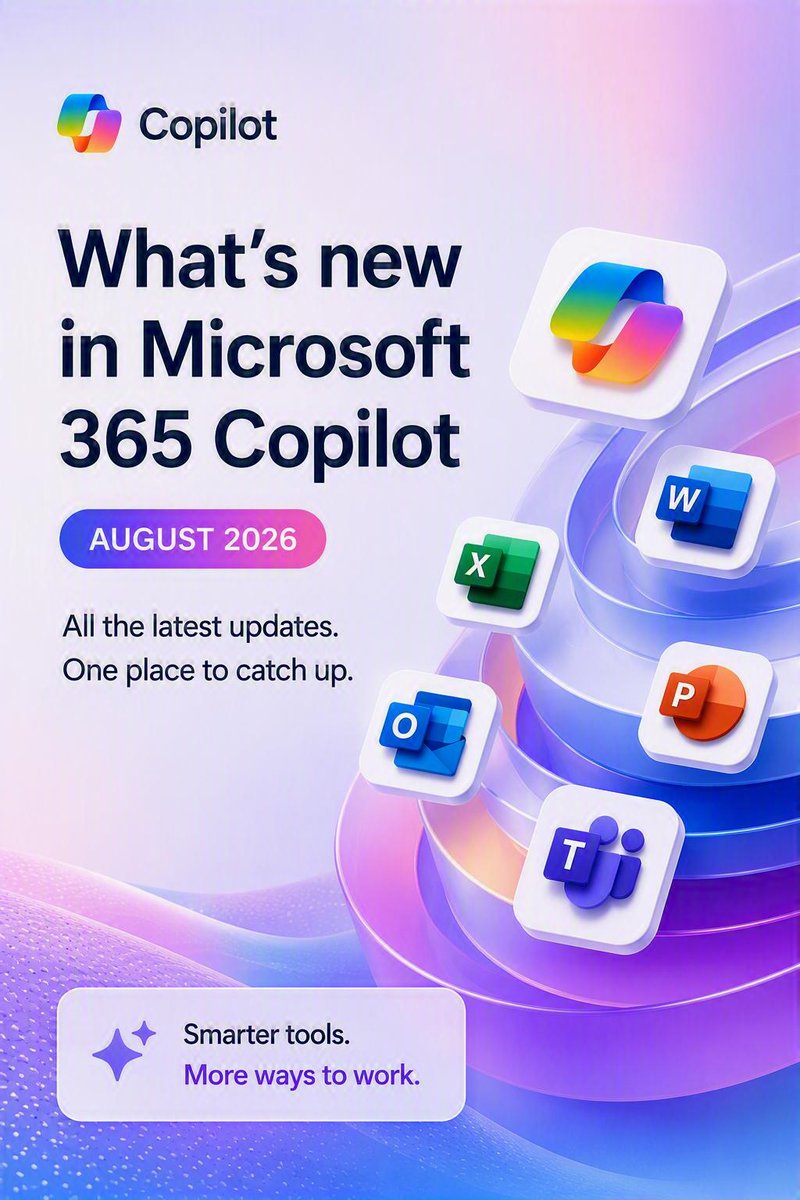 Msft365Insider's tweet photo. ✨ Catching up on Microsoft 365 Copilot?

💬 Copilot Chat updates
 📊 New capabilities in Excel & Power BI
 📧 Outlook enhancements
 🤝 More ways to collaborate across Microsoft 365

See what's new in the latest edition of What's New in Microsoft Copilot: https://t.co/WkHMgc6BCK

#Microsoft365 #MicrosoftCopilot #Msft365Insiders