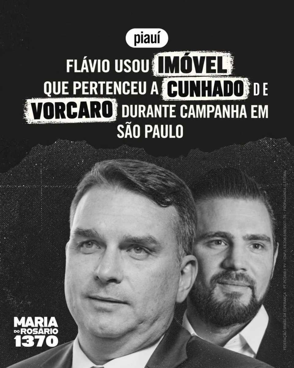 mariadorosario's tweet photo. 🚨 IRMÃOZÃO VORCARO E FLÁVIO BOLSONARO: QUE HISTÓRIA É ESSA?

A reportagem da revista Piauí revelou que Flávio Bolsonaro fez campanha em um apartamento que havia pertencido a Fabiano Zettel, cunhado de Daniel Vorcaro.

O imóvel foi vendido à empresa do advogado Willer Tomaz, amigo de Flávio, por R$ 3,5 milhões — R$ 2 milhões abaixo do valor pelo qual havia sido comprado.

Flávio diz que não conhecia Vorcaro. Mas o endereço conhecia bem.

Parece que Vorcaro financiou mais do que filme. Quem tem relação com banqueiro investigado precisa dar explicações. 

O povo brasileiro merece transparência. Sem dois pesos e duas medidas.