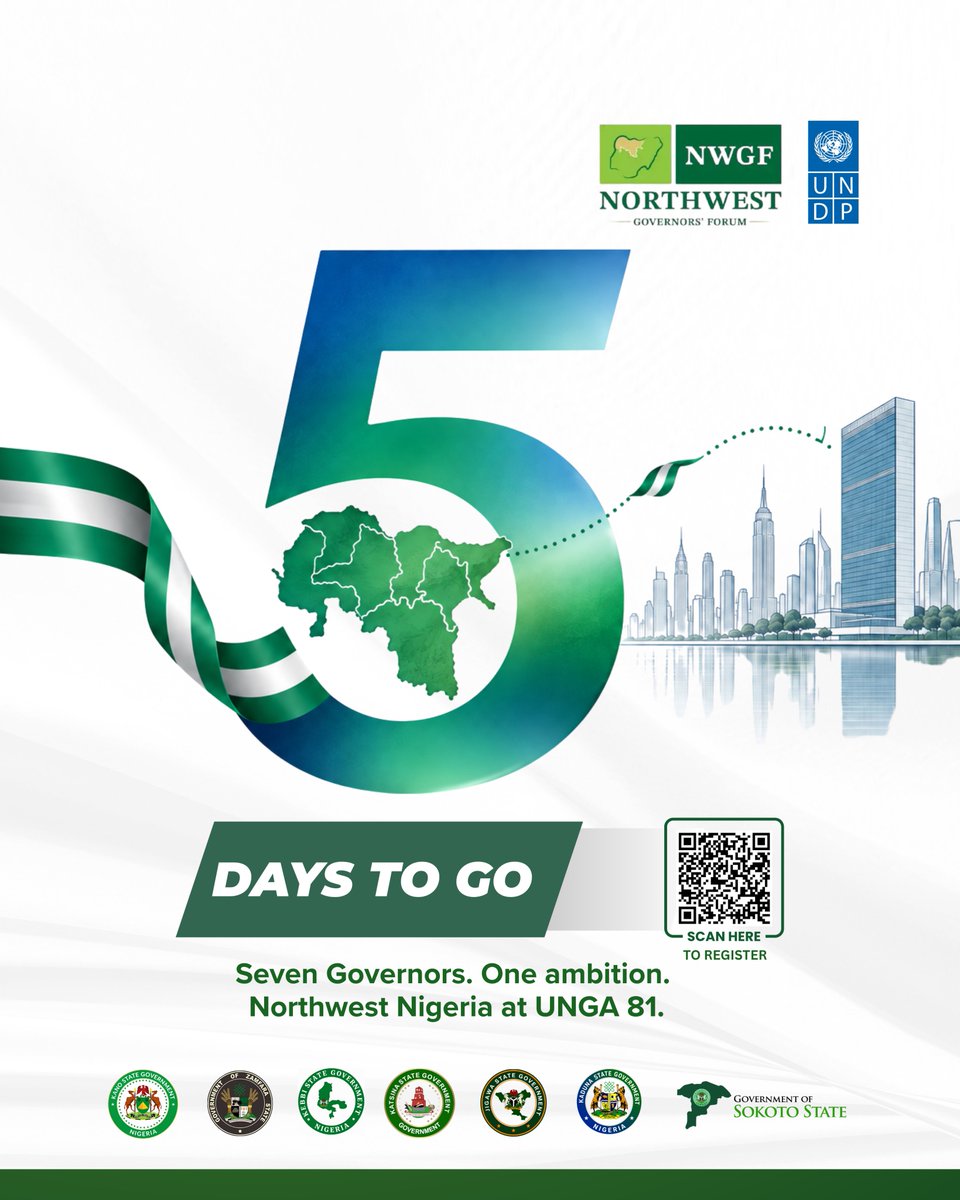 UNDPNigeria's tweet photo. Seven states. One investment frontier. A model for Africa.

In five days, North-West Nigeria steps onto the global stage at #UNGA81 - showcasing locally led solutions for peace, resilience and investment, while unlocking new opportunities for partnership and shared prosperity.

Register now to join the conversation. 

@dikko_radda @daudalawal_