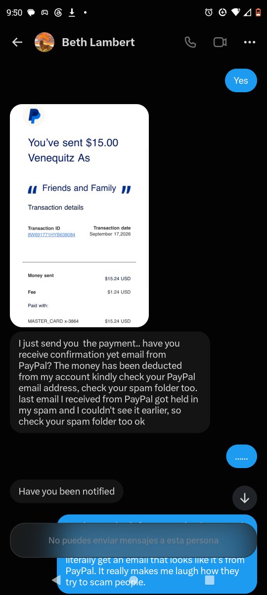 venequitz's tweet photo. Hola Twitter gracias a todos por suscribirse y realmente quiero contarles esto me intentaron estafar otra vez jajajaja uno piensa en que es estúpido recuerden si PayPal no manda un correo oficial con el logo y al revisar tu cuenta no te llega ningún pago es una estafa 
#noestafas https://t.co/W2ubcBiTcZ