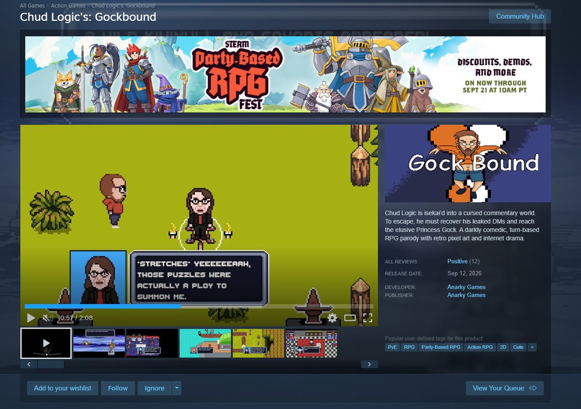 AnarkyStudio's tweet photo. Chud Logic's Gockbound is on sale for RPG fest scoop it up by itself or in the Internet Madness Bundle with Idle Streaming Bonanza
#steam #rpgfest #partybasedrpgfest #pixelartㅤ #earthbound #jrpg #Unity #retrogames https://t.co/W9uxs979Rc
