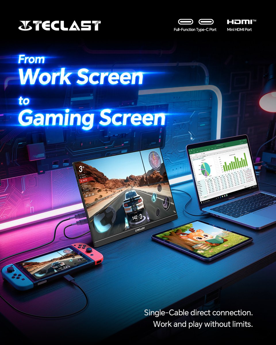 TeclastOfficial's tweet photo. One display. More possibilities.

💻 Work
🎮 Gaming
📱 Entertainment

Portable. Flexible. Ready when you are.

Teclast 16'' 144Hz Full-HD Portable Gaming Monitor:
https://t.co/LlZEOHm18l

#Teclast #PortableMonitor #Gaming https://t.co/zIl75KAU3x