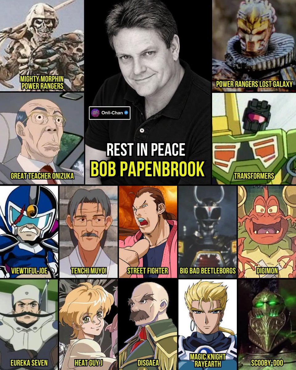 oniichanph's tweet photo. Power Rangers and Transformers star Bob Papenbrook passed away 20 years ago, today would've been his 71st birthday 🎂

Bob Papenbrook’s voice lived comfortably in some wildly different worlds. He could be the chaotic Rito Revolto in Power Rangers, command the Decepticon combiner Ruination as Mega-Octane, become the imposing android J in Heat Guy J, or jump between anime, video games, Digimon, and Saturday-morning television with ease.

His career became especially familiar to fans of English-dubbed anime and early-2000s games, where his deep, rugged delivery made him a natural fit for commanders, villains, warriors, and larger-than-life characters.

Some of his memorable roles include:
Rito Revolto (Mighty Morphin Power Rangers / Power Rangers Zeo)
Deviot (Power Rangers Lost Galaxy)
Mega-Octane / Ruination (Transformers: Robots in Disguise)
J (Heat Guy J)
Captain Blue (Viewtiful Joe)
Katsuhito Masaki / Yosho (Tenchi Muyo!)
Dan Hibiki (Street Fighter Alpha: The Animation)
Shadowborg (Big Bad Beetleborgs)
ShogunGekomon (Digimon)
Ken-Goh (Eureka Seven)
Hiroshi Uchiyamada (Great Teacher Onizuka)
General Carter (Disgaea: Hour of Darkness)
Archangel Vulcanus (Disgaea: Hour of Darkness)
Lios (.hack//SIGN / .hack)

On what would have been his 71st birthday, his voice remains scattered across an entire era of anime dubs, games, Transformers, Power Rangers, and other shows many fans grew up watching.

And the Papenbrook name never disappeared from voice acting: his son Bryce would go on to build a major voice career of his own. 🕊️