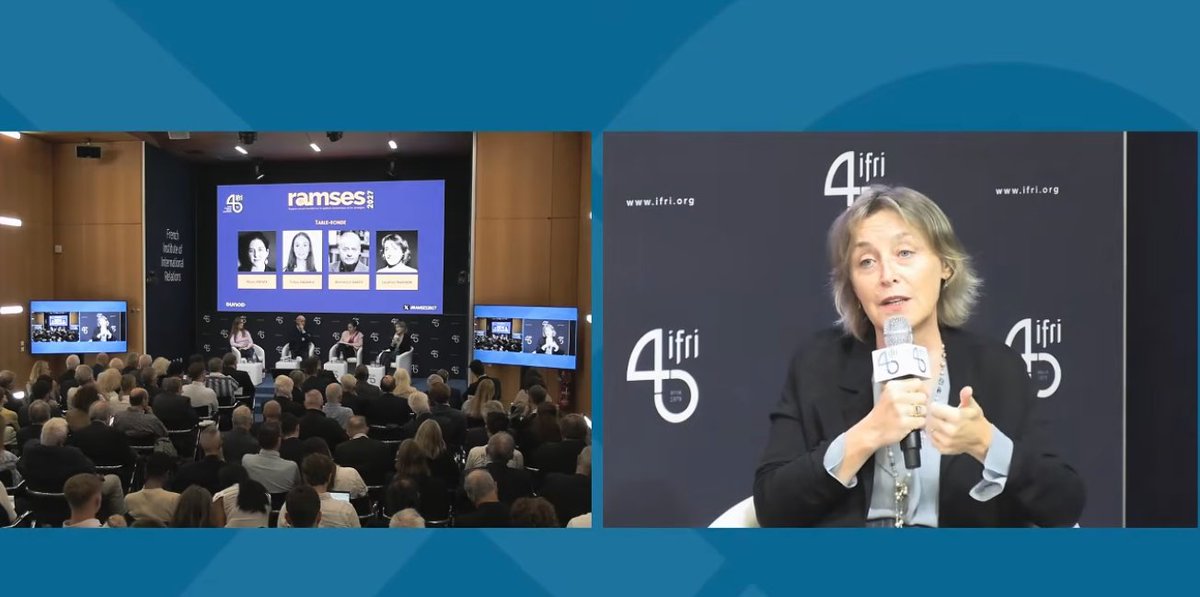 IFRI_'s tweet photo. 🇺🇸 La politique étrangère de Trump : plusieurs grilles d'analyse, selon @LaurenceNardon, responsable du Programme Amériques de l'Ifri, à la conférence de présentation du Ramses 2027 @dunod_editeur. 

🌎 Amériques : impérialisme prédateur hérité de McKinley et Theodore Roosevelt, complété par la lutte anti-immigration, anti-narcotrafic et une alliance idéologique. Des objectifs nouveaux par rapport au XIXe siècle.

🇮🇷 Iran : guerre lancée le 28 février sans objectifs clairs, initialement. La grille d'analyse qui fonctionne le mieux : la recherche de legacy. Trump rêve de régler le problème iranien via un changement de régime, tout comme il souhaite un projet immobilier pacifique à Gaza via son gendre Jared Kushner.

🌏 Asie : la visite officielle de Xi Jinping à Washington cette semaine rend toute analyse actuelle fragile. Trump pourrait changer de cap dans trois semaines.

🇪🇺🇺🇦 Europe/Ukraine : néo-isolationnisme ambigu. Trump veut en finir avec l'alliance coûteuse européenne et nous laisser nous débrouiller. Pourtant, les documents stratégiques de décembre 2025 révèlent une volonté réelle de soutenir l'extrême droite européenne et d'établir un nouvel accord transatlantique fondé sur celle-ci.

🔴📽️ À suivre en direct sur Youtube : https://t.co/b5VJi9VY9b