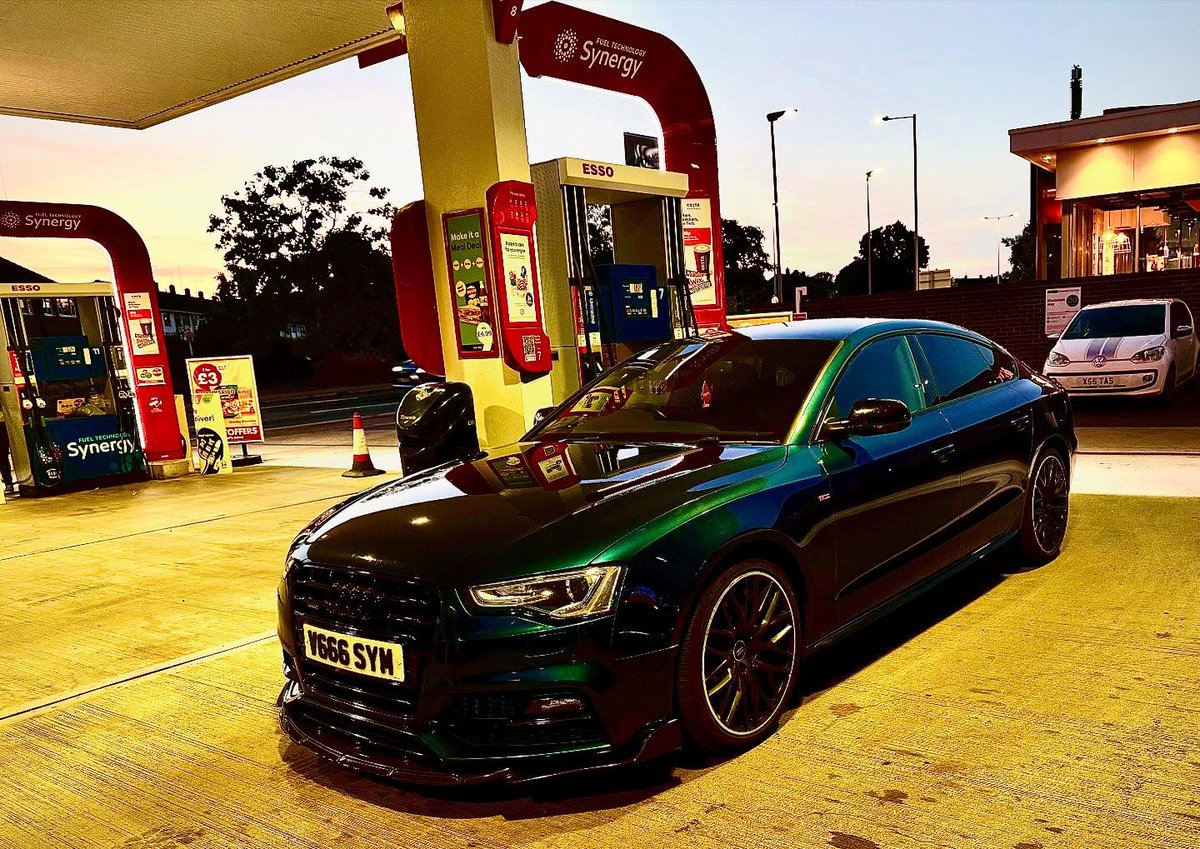 KamiKilty's tweet photo. Fuel station lighting makes the Audi look green. Is it wrap time? Finally gave her a clean—Autofinesse did it again. https://t.co/CoDWJPF3fw