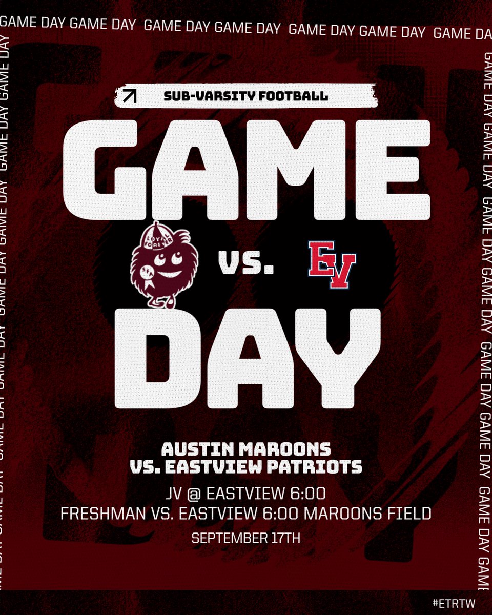 AustinMaroonFB's tweet photo. Sub varsity game day. Freshman at Maroons Field, 6:00, JV @ Eastview, 6:00.

https://t.co/JbsuydoIJB https://t.co/51dIqHsqA4