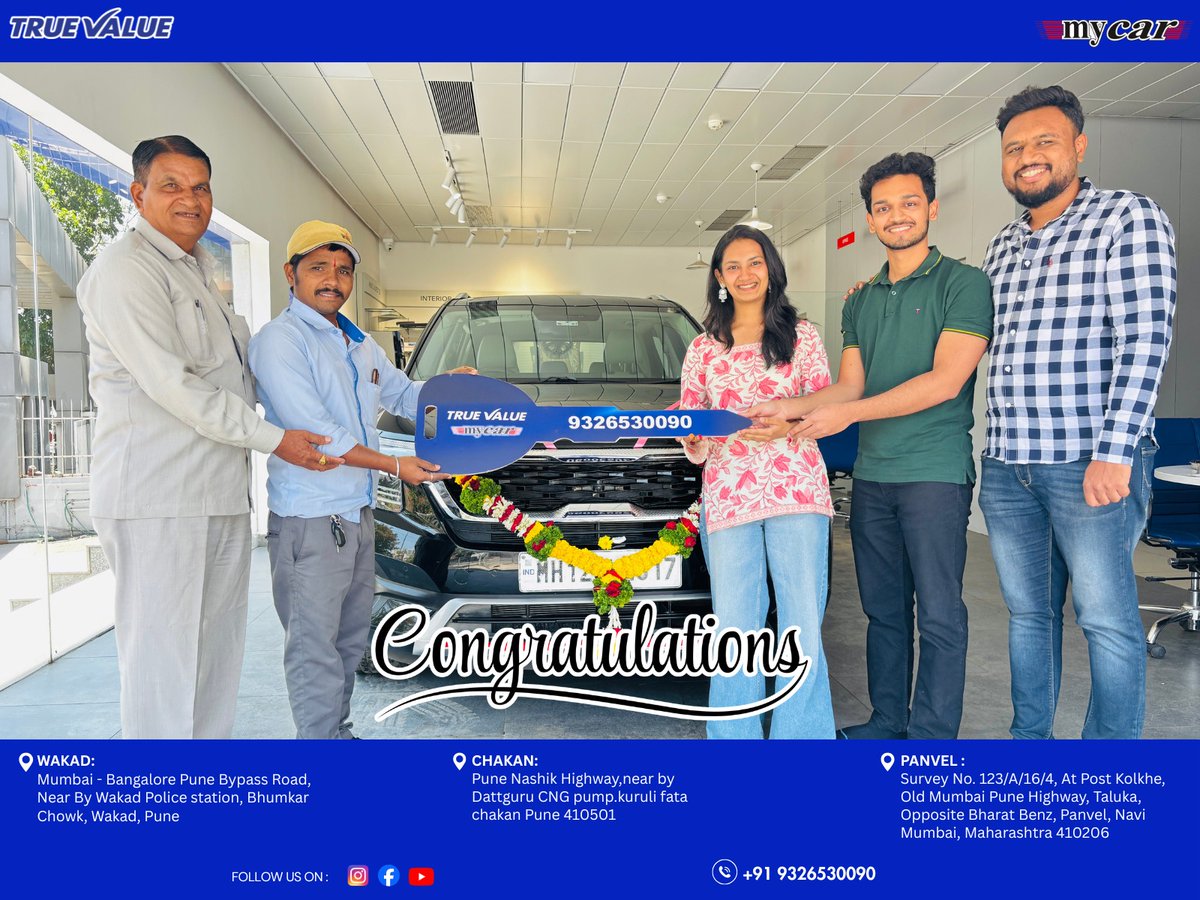 PhilNatoliiug's tweet photo. Congratulations to our happy customers on their new rides! Thank you for choosing True Value - MyCar for your automotive journey. Visit our Wakad, Chakan, or Panvel showroom. Call +91 9326530090 https://t.co/ABgSi39TND