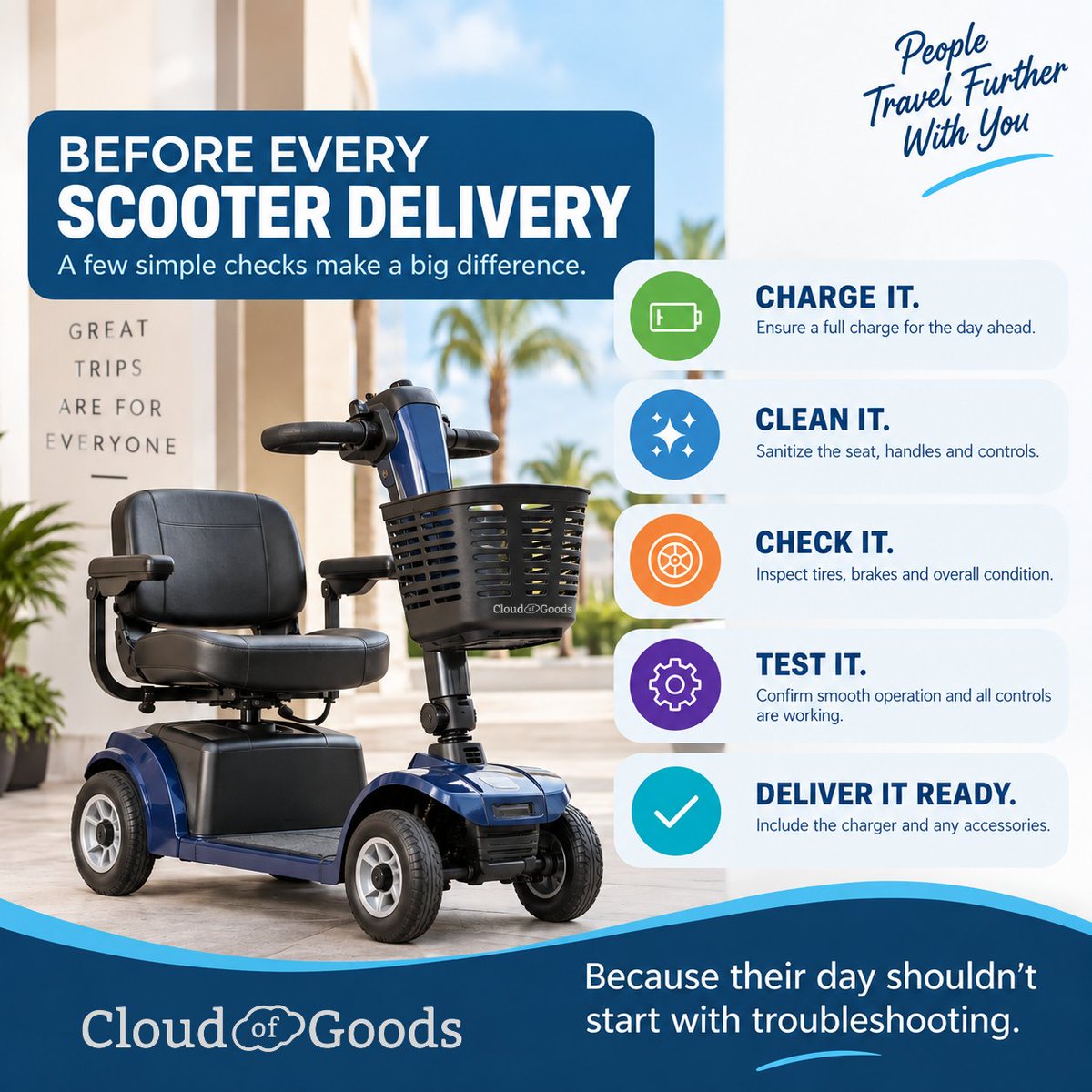 cloudofgoods's tweet photo. Charging it. Cleaning it. Checking it. Making sure it’s ready.
That’s our job.

Yours? Roll out of the hotel, explore the park, make the reservation, stay for one more attraction and keep up with the people you came to enjoy the day with.

We handle the scooter. You get the day you came for.
https://t.co/DJAgR9p3gQ