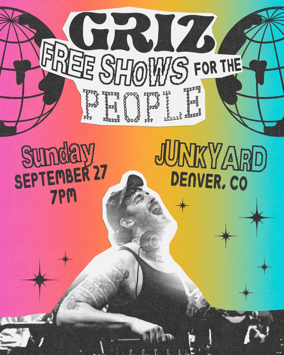 Griz's tweet photo. DENVER! I know how crazy it was getting red rocks tix, we had so so many ppl left out of the show that I had to do something for yall. SO! Sunday, September 27 we are throwing our BIGGEST ever FREE SHOWS FOR THE PEOPLE at JUNKYARD!!!! 

RSVP: https://t.co/kuNJBOfVKO https://t.co/RHyRTVXOVX