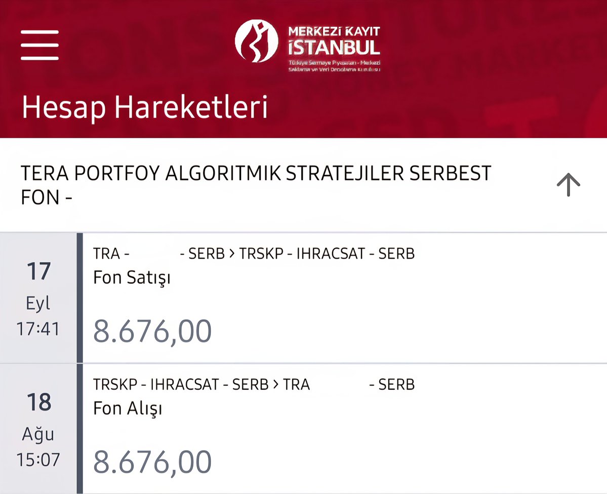 YatirimciPisi's tweet photo. #TMV fonu bugün satış gerçekleşmiş ve bedel Tera Trader hesabıma geçmiş. Yarın banka hesabıma transferi için talimatı girdim. Satılana kadar e-yatırımcı uygulamasına düşmemişti bloke olarak vb. https://t.co/Jt4qew9EM9