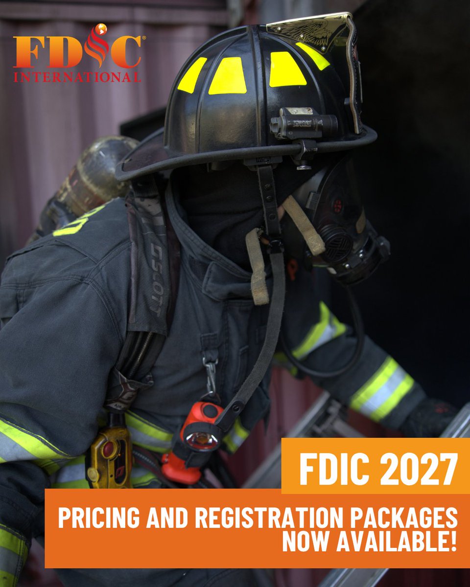 FDICevent's tweet photo. Mark your calendars! 🔥

#FDIC2027 registration opens Monday, October 5 at 12:00 PM ET.

Get a head start on planning your FDIC experience by exploring registration packages and pricing now. Whether you’re looking to maximize your training, build your schedule around expert-led education, or bring your crew, there’s a package designed to fit your goals.

🚒 Training All-Inclusive: Up to 20 hours of hands-on training and workshops
📚 Conference Pass: Classroom sessions and HITS, with the option to add hands-on training
👨‍🚒 Discounted Group Plans: Save when you register 3 or more department members

Explore your options and start planning your week at #FDIC2027: https://t.co/3gmDT0Tk9r
