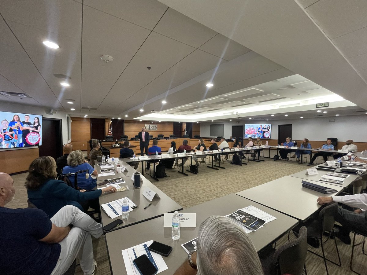 GISD_Foundation's tweet photo. Great GEF Board meeting yesterday. Thank you Dr. Ricardo Lopez, GISD Superintendent, for the very informative State of the District presentation. We are State Champions! @gisdnews https://t.co/X3xreIlFM8