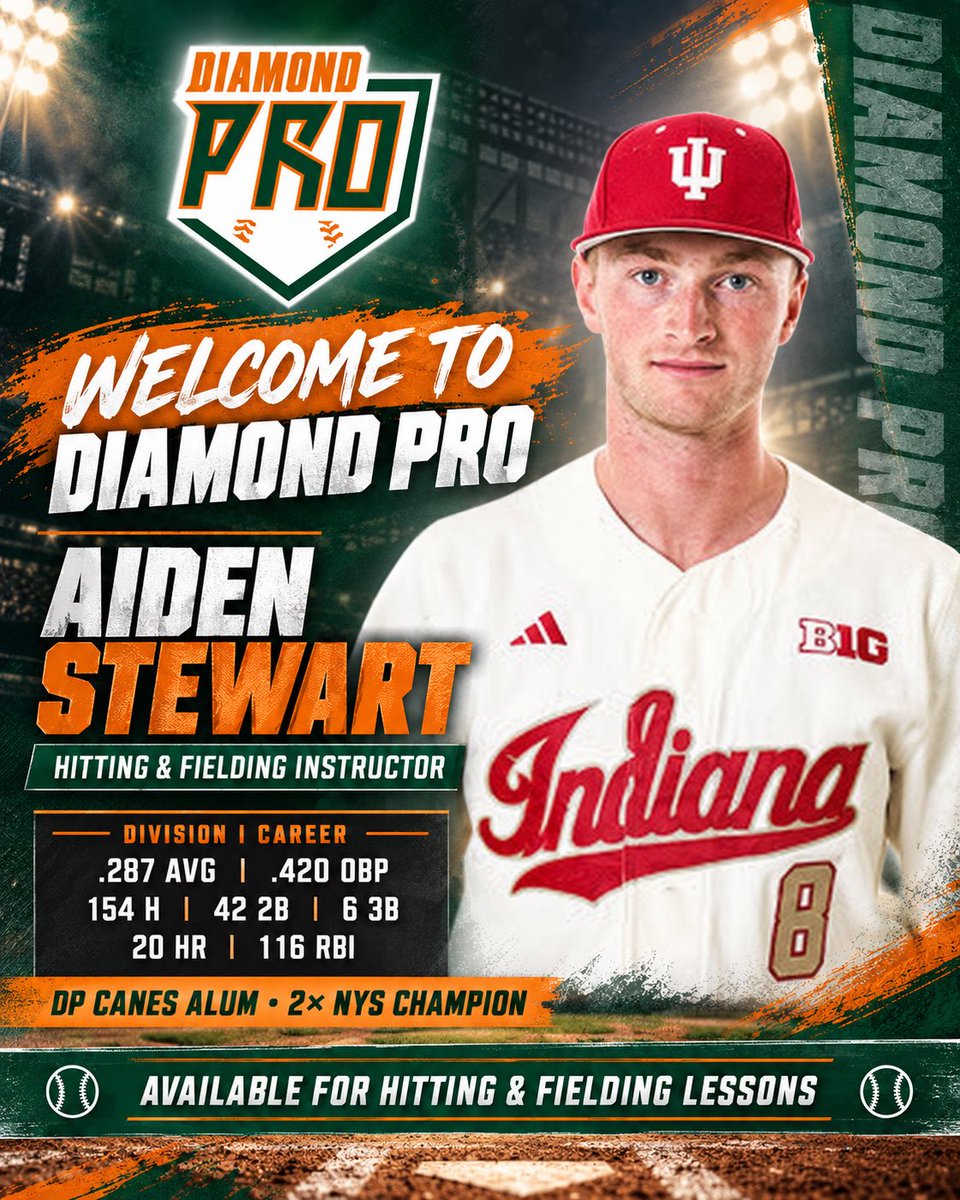 DiamondPro3's tweet photo. Welcome home, Aiden Stewart! ⚾️

The DP Canes alum and two-time state champion joins Diamond Pro as a hitting and fielding instructor following an outstanding four-year Division I career.

Book at https://t.co/Y1LOe9V6Rv https://t.co/QTwpW7xpPY