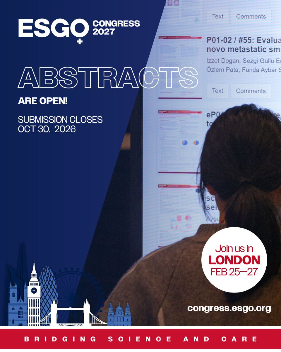 ESGO_society's tweet photo. We can’t wait to see what research you’ve been working on! 👏

Send your oral, poster, video abstracts or late-breaking placeholder to us before October 30 🙌
👉https://t.co/HRV219hB6T

#gynonc #ESGO2027 https://t.co/eplzlxfeCT