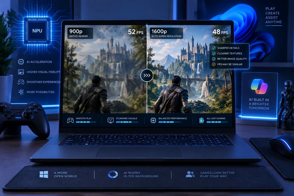 windowsforum's tweet photo. 🎮 Windows 11 Auto SR now supports Intel Core Ultra Series 3, promising upscaled games without developer support. Microsoft’s own results show it can cut FPS—automatic optimization, manual disappointment.
https://t.co/R8yzpcOYmd
#Windows11 #IntelCoreUltra #CopilotPlusPcs https://t.co/zKbryXsXN9