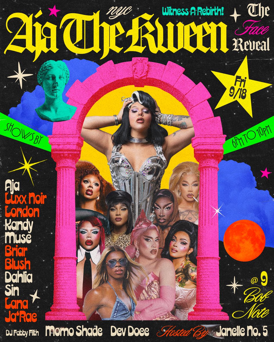 ajaoxum's tweet photo. 🚨👑 TOMORROW IS THE NIGHT 👑🚨

After weeks of hiding, healing, swelling, UNswelling, fighting for my life with these damn ice packs and looking in the mirror like “oh bitch… WHO IS THAT?” 😭😭😭

I’M FINALLY REVEALING THE NEW FACE. 🫧✨

And baby… I look COMPLETELY different. 😭

I did NOT lay on an operating table for damn near 12 HOURS just to casually post a selfie and call it a day. PLEASE. Y’all know me better than that. 😂

So tomorrow we’re making a whole fucking EVENT out of it.

👑✨ AJA THE KWEEN: THE FACE REVEAL ✨👑

My first performance back since surgery
The official debut of my NEW FACE
And an absolutely INSANE cast:

💎 Luxx Noir London
🍭 Kandy Muse
🌹 Briar Blush
🦂 Dahlia Sin
💋 Lana Ja’Rae
🦋 Momo Shade
🔥 Dev Doee

🎤 Hosted by Janelle No. 5
🎧 With my man my man my MAN Fabby Filth on the decks

ANDDDDD 😭 for the FIRST TIME EVER, the entire original HAUS OF AJA cast will be together AND performing under the same roof.

LIKE???? HELLO???? 😭

Jokes aside, this entire journey has been one of the biggest and most emotional transformations of my life. Healing has definitely taught me that none of this is linear, but tomorrow I finally get to come outside, get back onstage and celebrate this new chapter of my life with all of you. 🥹💛

So BROOKLYN… I need y’all IN THE BUILDINGGGGG. 🗽🔥

Come see the face before I plaster this bitch all over the internet. 😂

🗓️ TOMORROW • SEPTEMBER 18
⏰ 6PM–10PM
🎭 SHOW AROUND 8PM
📍 BROOKLYN, NY
📸 MEET & GREET AVAILABLE

🚨 YOU DO NOT WANT TO MISS THIS ONE. 🚨

Come witness the rebirth. 🫧👑✨

SEE Y’ALL TOMORROWWWWW 💛💛💛

Link here and in bio : https://t.co/nXUOPL1kYS

Flyer by @kydigregorio