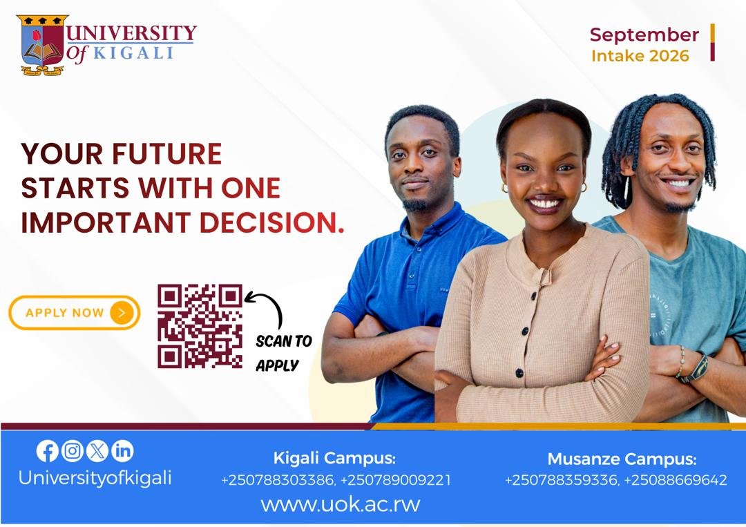 byukavuba's tweet photo. A new chapter starts with the right education🥰

At @UnivOfKigali, you can:

. Start your university journey
. Upgrade your qualifications
. Develop practical skills for your career
. Learn from experienced lecturers
. Benefit from flexible learning options

The goal is simple: equip you with knowledge and practical skills that prepare you for the world of work.

🚨 SEPTEMBER INTAKE IS NOW OPEN!

Don’t wait for the right opportunity. Create it by investing in your education today.

📞 Call/WhatsApp: +250 788 303 386 / +250 789 009 221
🌐 Apply: https://t.co/kPXTwoKI47

Take the next step with @UnivOfKigali.

#JoinUniversityOfKigali