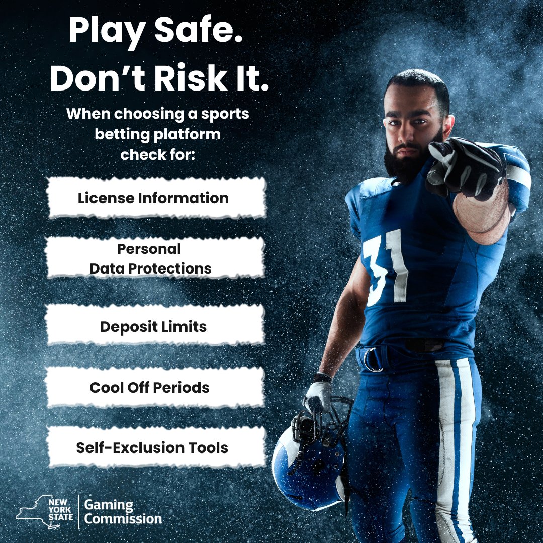 NYSGamingComm's tweet photo. September is Responsible Gaming Education Month!
DYK online sports betting is legal in New York State, but not all wagering platforms are. Make sure the operator is licensed by the NYS Gaming Commission by visiting https://t.co/l3RUqGw079
#avoidriskybets #PlaySafe https://t.co/DyFouhui7X