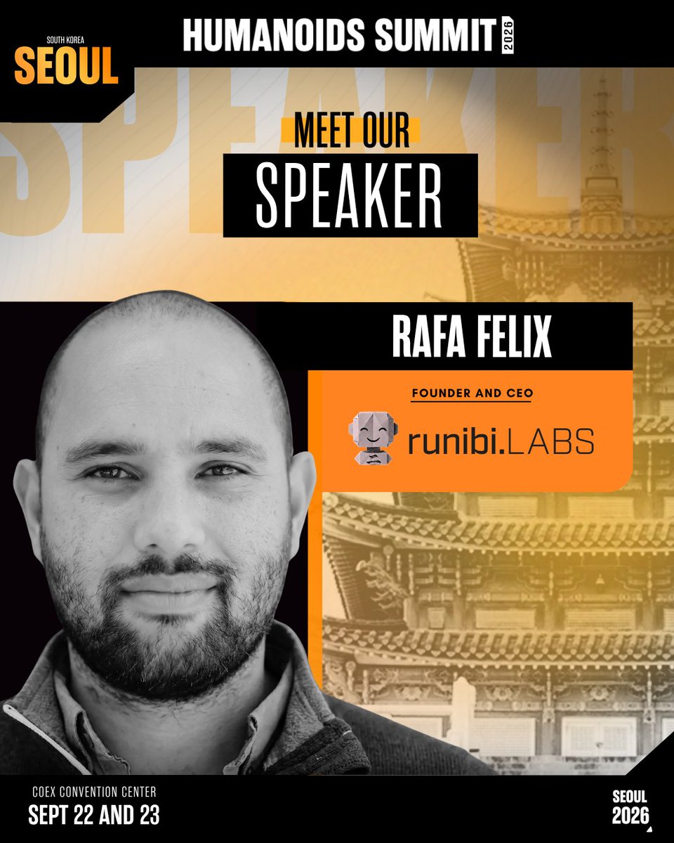 HumanoidsSummit's tweet photo. Meet Rafa Felix, Founder and CEO of runibiLABS, at the Humanoids Summit Seoul.

Join the conversation and network with the leaders shaping the future of Physical AI.

#HumanoidsSummit #Seoul #Robotics #PhysicalAI https://t.co/95lw2mlhyk