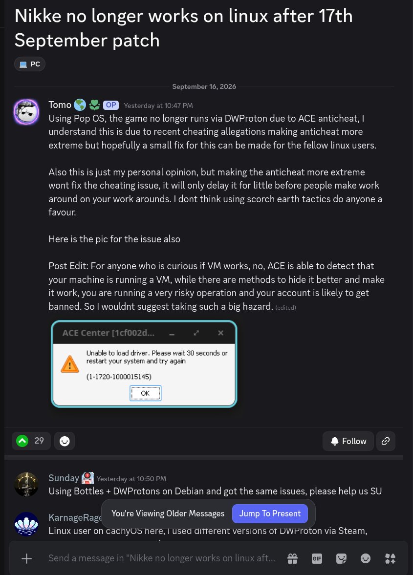 darkkal999's tweet photo. im not going back to windows for just nikke. ill do my dailies on my phone for a while to see if a fix arrives and go from there https://t.co/1L87uiqHWw