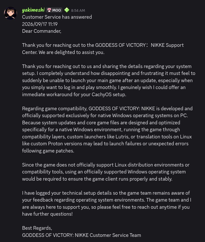 darkkal999's tweet photo. im not going back to windows for just nikke. ill do my dailies on my phone for a while to see if a fix arrives and go from there https://t.co/1L87uiqHWw