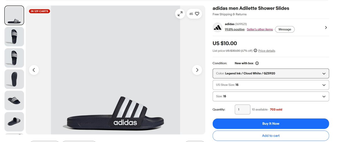 dbayexquisite's tweet photo. DEAL OF THE DAY ‼️

The Adidas Men Adilette Shower Slides is currently on a 67% discount on the Asidas eBay store. This means you’ll be getting it for $10 ($11 with tax) instead of $30.

That’s $20 saved. Shop now with @dbayexquisite. Link in replies: https://t.co/7NKpEAXawc