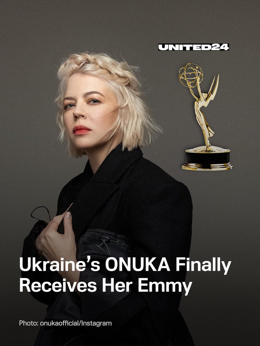 United24media's tweet photo. ⚡️ ONUKA frontwoman Nata Zhyzhchenko finally received her Emmy statuette for producing an episode of Culture Quest. 

The award will now reside in her grandfather’s Chernihiv workshop, where the crew filmed local stories of wartime resilience in September 2022. https://t.co/cE2bQm0ib0