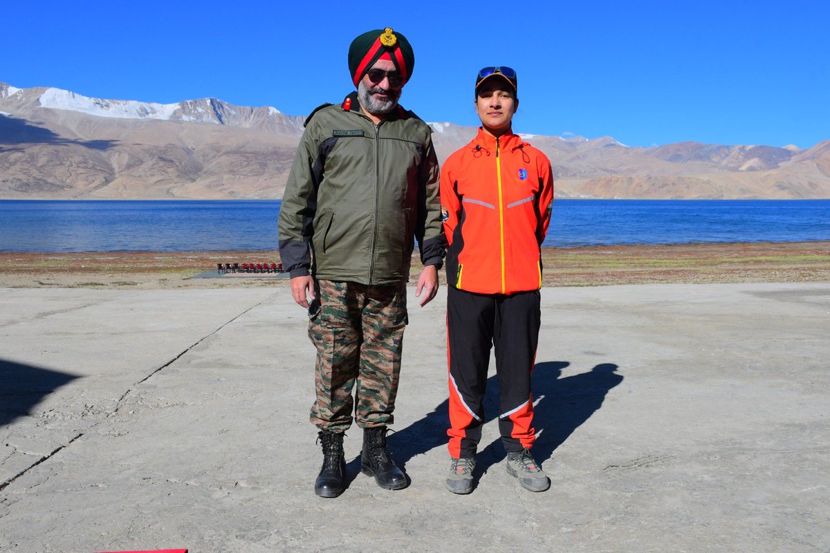 NCCGPHQSRINAGAR's tweet photo. 🇮🇳 Kashmir Girl Cadet Conquers Parang La | Aparajita 2026 🇮🇳

Cadet Fiza Farooq of 9 J&K Girls Bn NCC, Srinagar from GCW Nawakadal, Srinagar was among 20 NCC Girl Cadets who successfully completed the challenging Aparajita 2026 High Altitude Trek, traversing the Parang La Pass at 5,578 m.

Flagged off by Hon’ble Raksha Mantri Shri Rajnath Singh on 18 Aug 2026, the 30-day, ~250 km expedition crossed glaciers, snowfields, river valleys and demanding high-altitude terrain, culminating at Karzok, Ladakh.

The culmination was witnessed by Lt Gen Virendra Vats, YSM, SM, VSM, DG NCC , Smt Dipti Mohil Chawla, Additional Secretary, MoD & Brig Gurbir Singh, VSM, Group Cdr, NCC Gp HQ, Srinagar.

Aparajita 2026 embodies courage, endurance, teamwork and discipline, inspiring NCC Girl Cadets to push boundaries and conquer challenges at some of India’s highest terrains. 🇮🇳💪

@NorthernComd_IA @adgpi @HQ_DG_NCC @NCCDteJKL 
@Mygovindia @PIB_India @SpokespersonMoD
@lg_ladakh
@firefurycorps
@prodefleh
@prodefsrinagar
@chinarcorpsIA
@CM_JnK
@OfficeOfLGJandK
