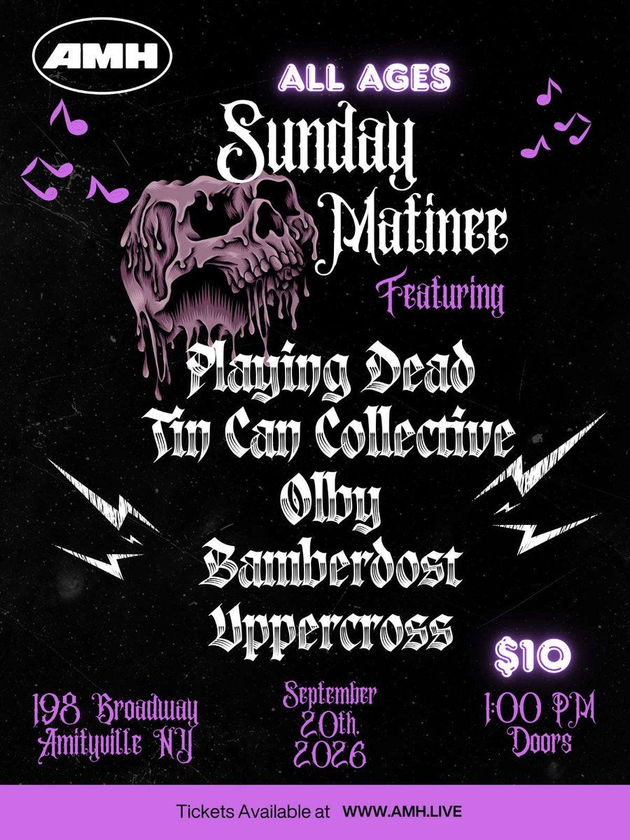 thetincancollec's tweet photo. This Sunday 9/20 at AMH 
ALL AGES SHOW w/ @playingdeadNY 
Doors at 1 pm 
10$ https://t.co/j4mBLmhw4K