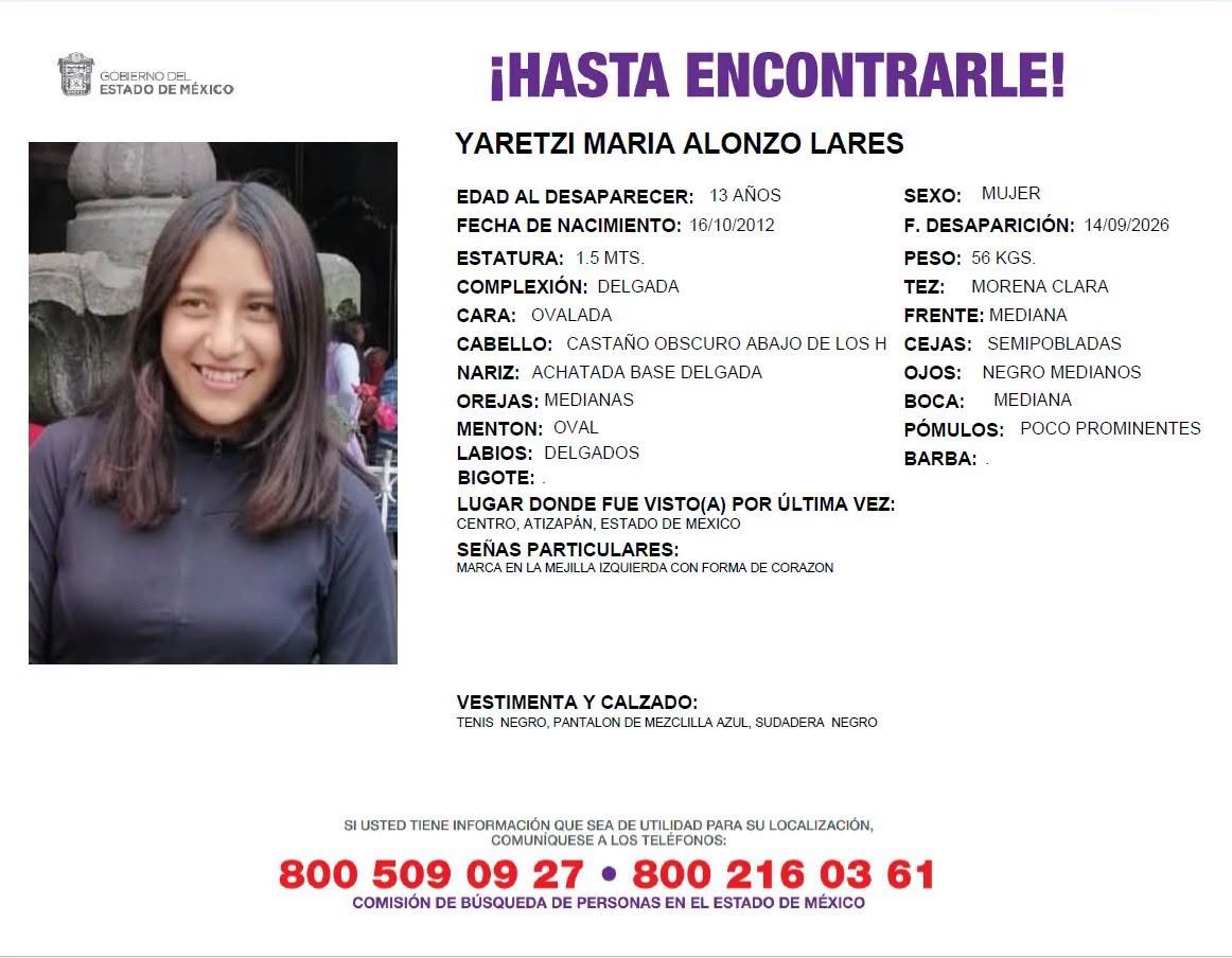COBUPEM's tweet photo. Solicitamos de tu apoyo en difusión para dar pronta localización a Yaretzi María Alonso Lares, cualquier información favor de comunicarse a los teléfonos al pie del boletin. #TodosEnLaBúsqueda https://t.co/lyCVdc8TjE