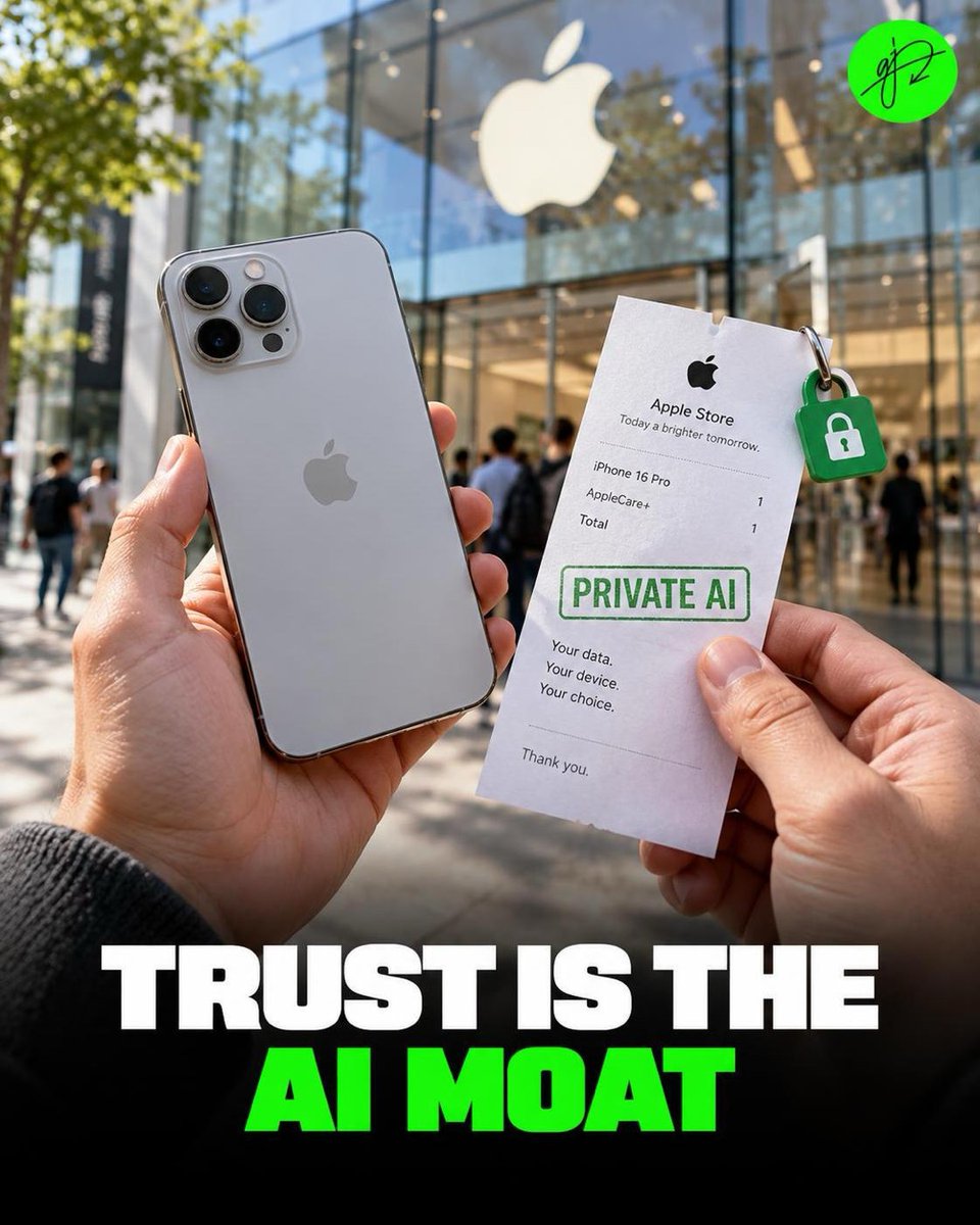 ajunais's tweet photo. Apple’s AI edge may not be features. It may be trust. FT says Apple trades at about 36x projected earnings while privacy and safety become premium signals. In AI, feeling protected is becoming a brand asset. https://t.co/XlCweMf6Pq https://t.co/fGA5w0GBf6