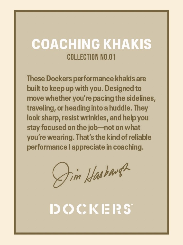dockerskhaki's tweet photo. No. 01: Coaching Khakis

"The game plan starts with the pants." @jimharbaugh

Tune in daily as we unveil 10 limited-edition play cards celebrating our legendary khakis. https://t.co/HIlxEinEG4