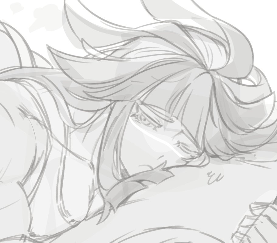 za_justisushi's tweet photo. （進捗）ぱやぱやの髪、わからんです
そして🥧を守りつつ遅れ毛を描く試み…… https://t.co/2gzrH6tBpU