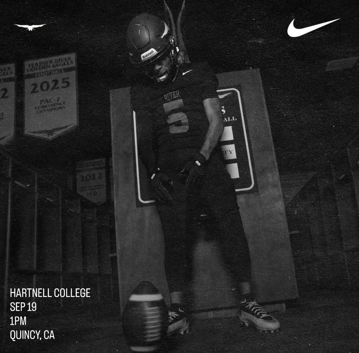 FRC_FOOTBALL's tweet photo. Almost Gameday.

🐾 Hartnell College
🗓️ Saturday September 19th
🕐 1:00 PM 
📍 Brennan Stadium, Quincy Ca.

#APAM | 🦅 https://t.co/PbHDy8J6Xj