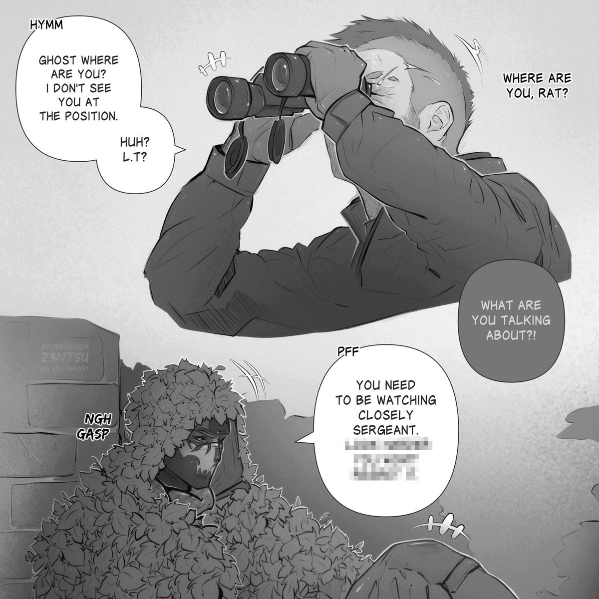 z3nt5u's tweet photo. One of my older comics, but I still love it because Ghost is wearing the BF6 beta skin hehe 😝

What did Soap see? 😏🤔

The full 🌶️ comic is available on my Patreon! Originally from September 2025.

#callofduty #ghostSimonRiley #soap #comic https://t.co/5NdI9rqjiL