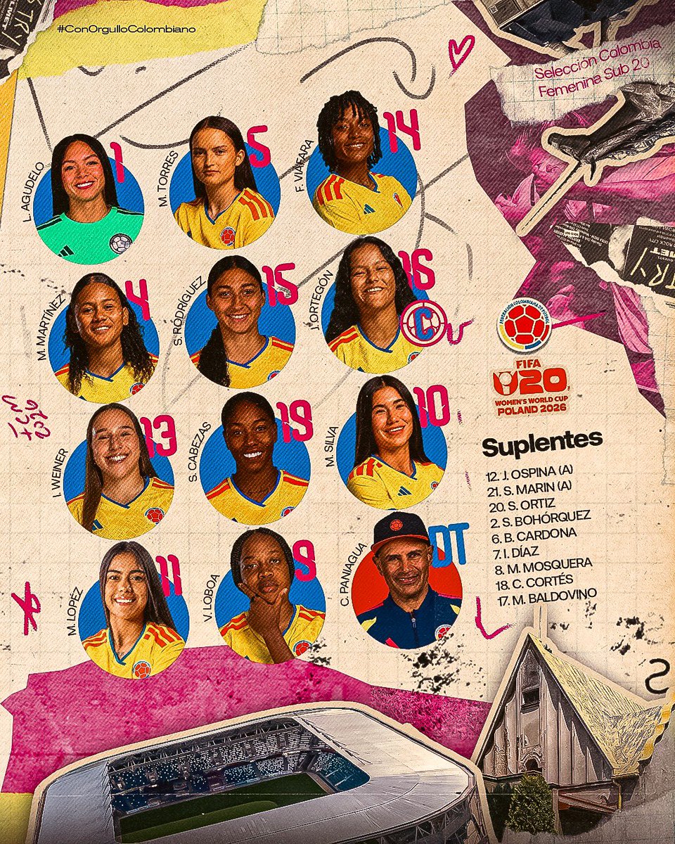 FCFSeleccionCol's tweet photo. 🚨 𝗧𝗜𝗧𝗨𝗟𝗔𝗥

Así formará nuestra Selección Colombia Femenina Sub 20 para enfrentar a Polonia 🇵🇱 en los Octavos de Final de la Copa Mundial de la FIFA.

#ConOrgulloColombiano🇨🇴 https://t.co/avCLjI6Sza
