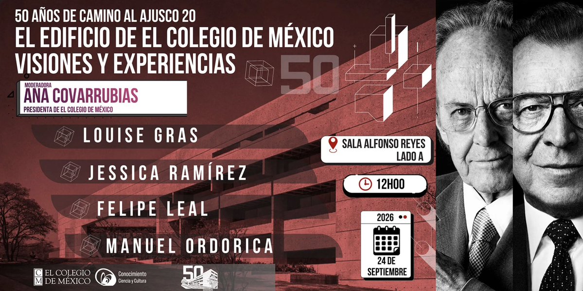 elcolmex's tweet photo. Para el arquitecto Teodoro González de León, un edificio no podía conocerse desde un solo punto ni comprenderse de manera estática, había que entrar en él, recorrerlo. En el marco de los "50 años de Camino al Ajusco 20", invitamos al conversatorio "El edificio de El Colegio de México: visiones y experiencias", una actividad con motivo del aniversario de la estructura brutalista diseñada por González de León y Abraham Zabludovsky.
📆 24 de septiembre a las 12:00 horas en la Sala Alfonso Reyes. #EntradaLibre
Participantes:
@Anncovel, presidenta, El Colegio de México
Louise Gras, @iiesteticas 
Jessica Ramírez, @CEHColmex 
@FelipeLeal_Arq, arquitecto
Manuel Ordorica, @CEDUAcolmex 
@TGonzalez_Arq @CEIColmex @CES_COLMEX @CELLColmex @CEAAColmex @CEEColmex @CEGColmex @LibrosColmex @BiblioColmex @FundacionColmex @ColmecasA